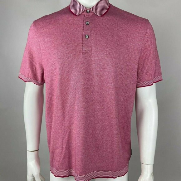 Ted Baker‎ Pique Polo Shirt Short Sleeve Collared Stretch Cotton Pink Mens 6 2XL - Picture 1 of 13